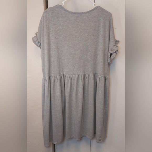 Boohoo Grey Knit Smock Dress Size 16 Vneck Short Ruffle Sleeve Casual Comfy Boho - Picture 7 of 8